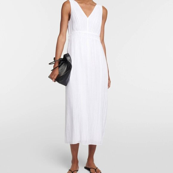 vince pleated double v neck dress VINCE Pink Magenta Double V Pleated Drop Shoulder Tunic Shift Dress XS = 0/2